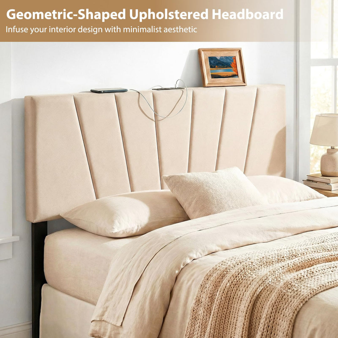 Giantex Geometric Upholstered Head Board with USB &amp; Type-C Ports