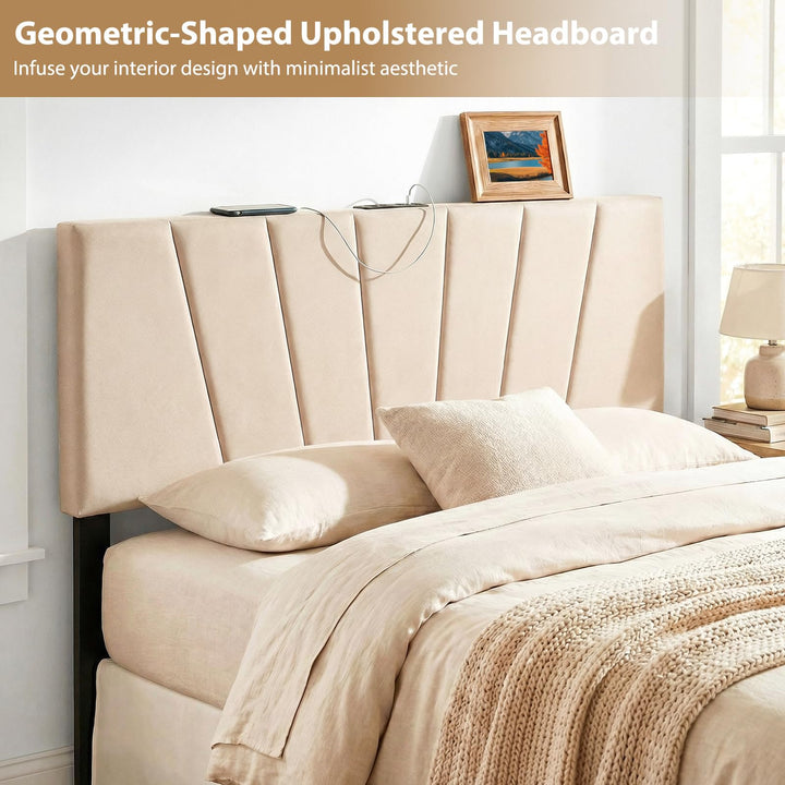 Giantex Geometric Upholstered Head Board with USB &amp; Type-C Ports