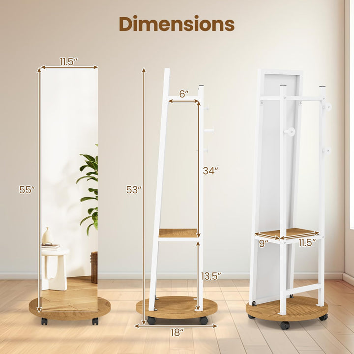 CHARMAID 55" Full Length Mirror with Coat Rack