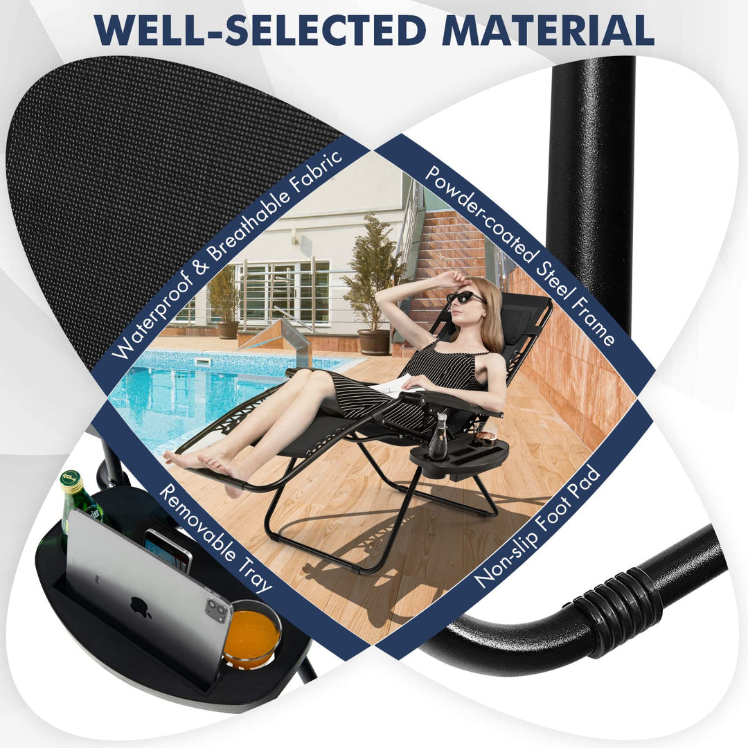 Outdoor Patio Recliner with Cup Holder &amp; Removable Pillow