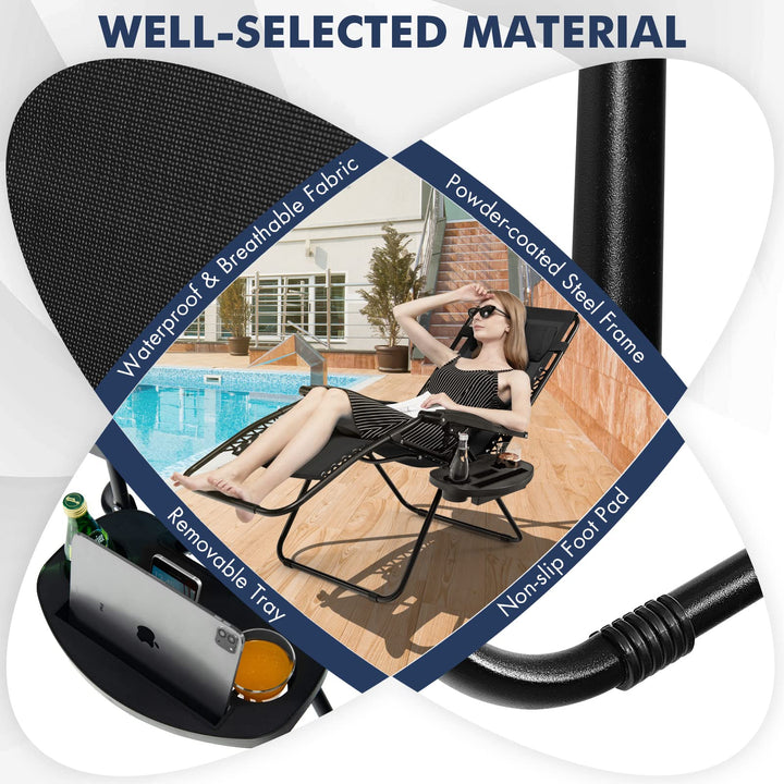 Outdoor Patio Recliner with Cup Holder &amp; Removable Pillow