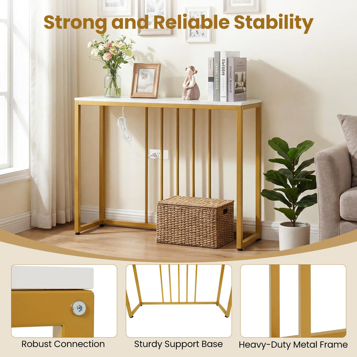 Giantex 39" Narrow Entryway Table with Charging Station &amp; Heavy-Duty Metal Frame