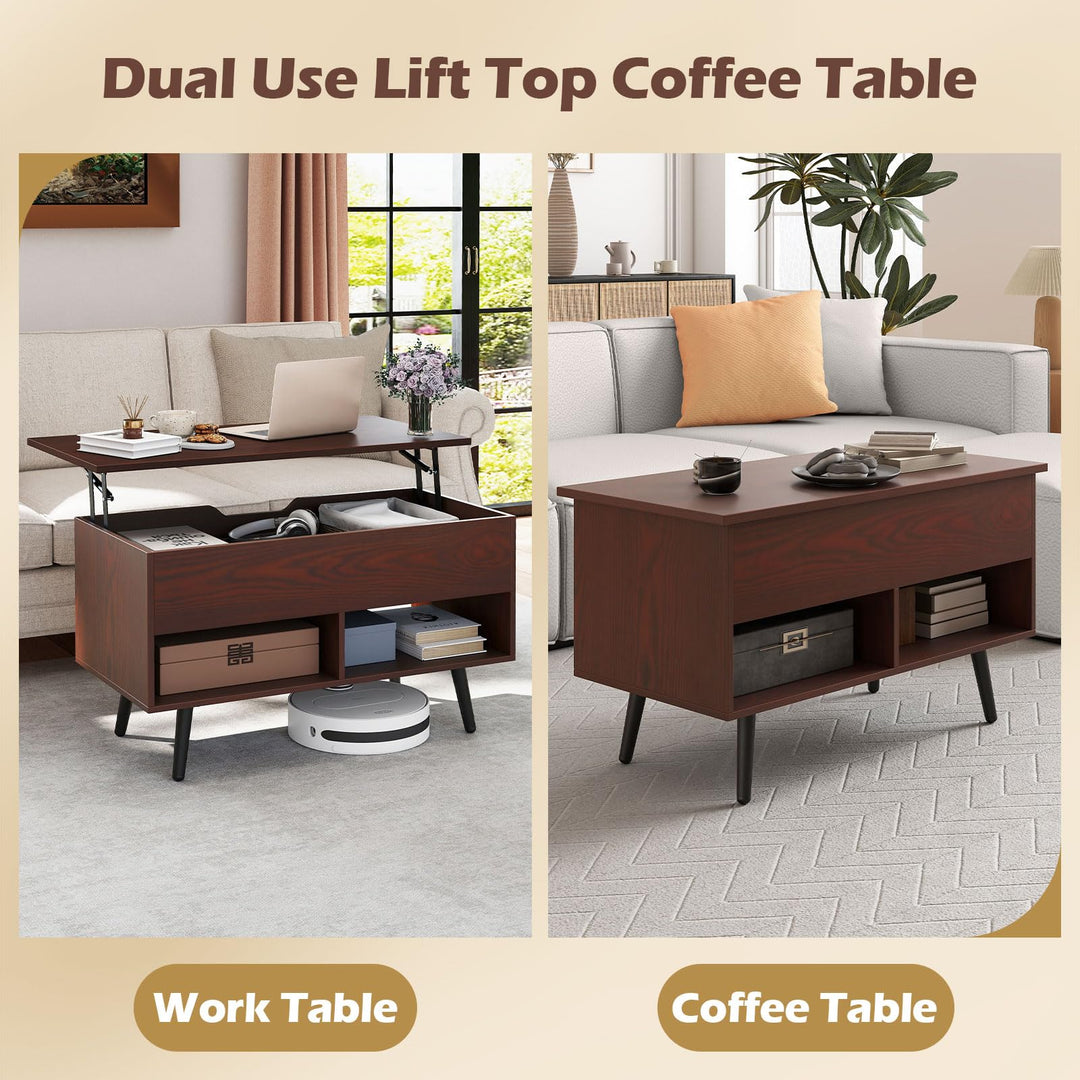 Giantex Lift Top Coffee Table Modern Cocktail Table w/Hidden Compartment &amp; 2 Open Shelves