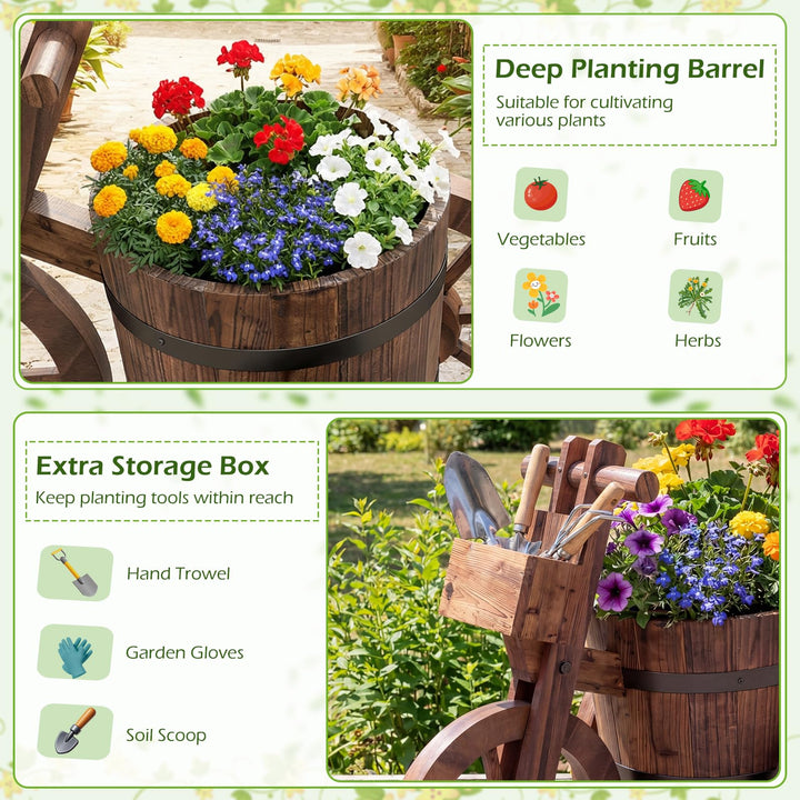 Giantex Wooden Wagon Planter with Wheels for Patio Backyard Balcony