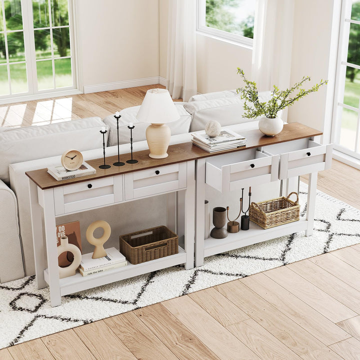 Giantex Farmhouse Console Table with 2 Drawers 42" Long Narrow Entryway Table