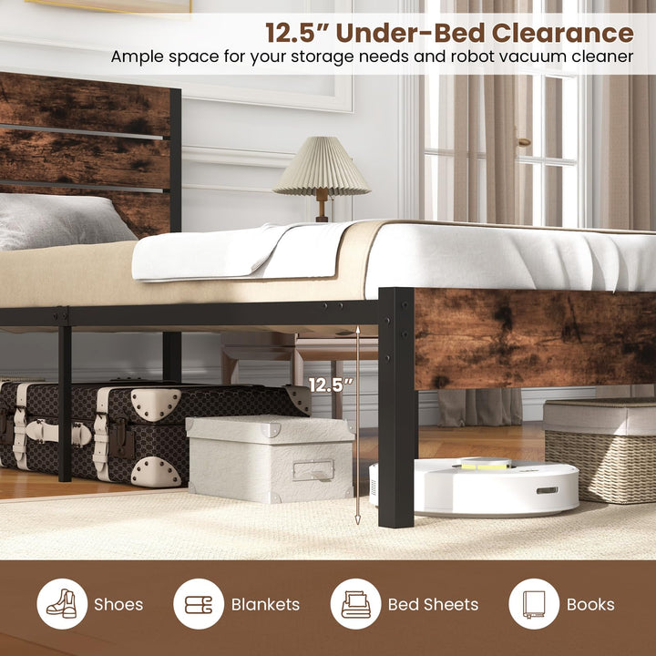 Giantex King/Queen/Full/Twin Size Metal Platform Bed Frame, Industrial Bed Frames with Wood Headboard