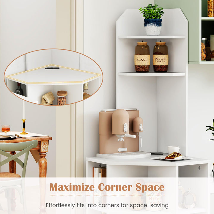 Giantex 6-Tier Corner Shelf with Charging Station, 63" Tall Corner Bookshelf with 2 USB Ports &amp; 2 Outlets