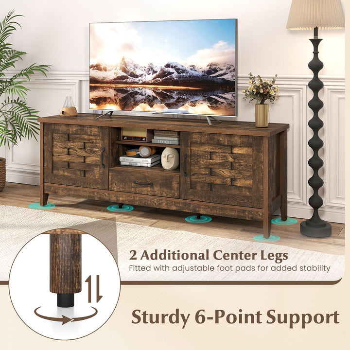Giantex Farmhouse TV Stand for 65 Inch TVs 59" Wood Entertainment Center with 2 Woven Accent Doors