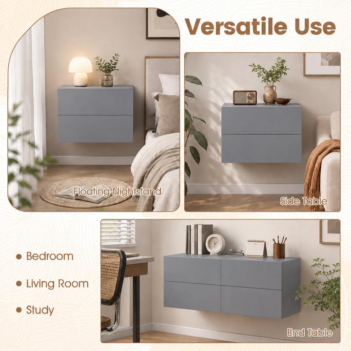 Giantex Floating Nightstand | Wall-Mounted Bedside Table with 2 Drawers (1/2)