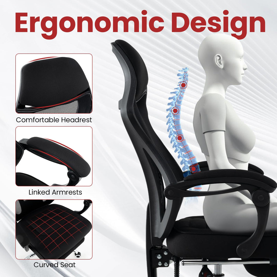 Giantex Ergonomic Desk Chair with Footrest, Mesh Office Chair with Height-Adjustable &amp; Tilting Backrest