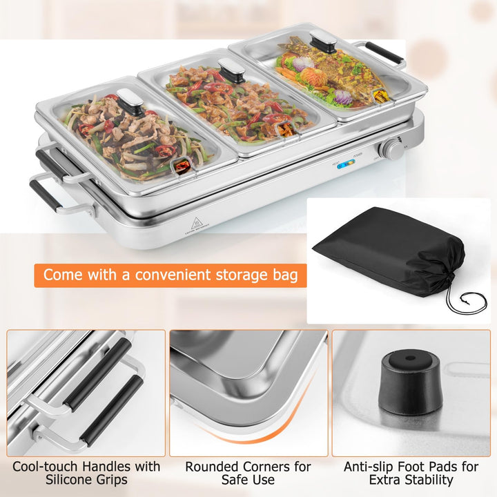 Giantex Buffet Server &amp; Electric Food Warmer, 2-in-1 Food Warming Tray, Adjustable Temperature