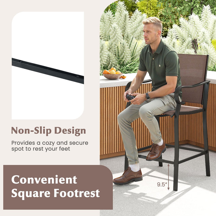 Giantex Counter Height Tall Patio Chairs with Breathable Mesh Fabric &amp; Metal Frame
