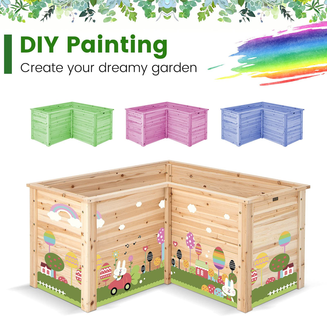 Giantex Raised Garden Bed, 47.5" x 47.5" x 24.5" Wooden Planter Box, Outdoor L-Shaped Deep Garden Bed for Sapling Flower Herb Vegetable Fruit