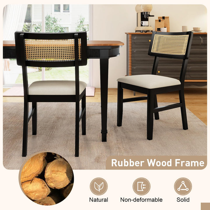 Giantex Fabric Upholstered Dining Room Chairs w/Padded Seat Rubber Wood Legs &amp; Curved Backrest