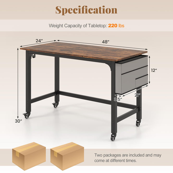 Giantex Conference Table, 48" Rectangular Mobile Meeting Room Desk with Removable Storage Bag &amp; 2 Hanging Hooks