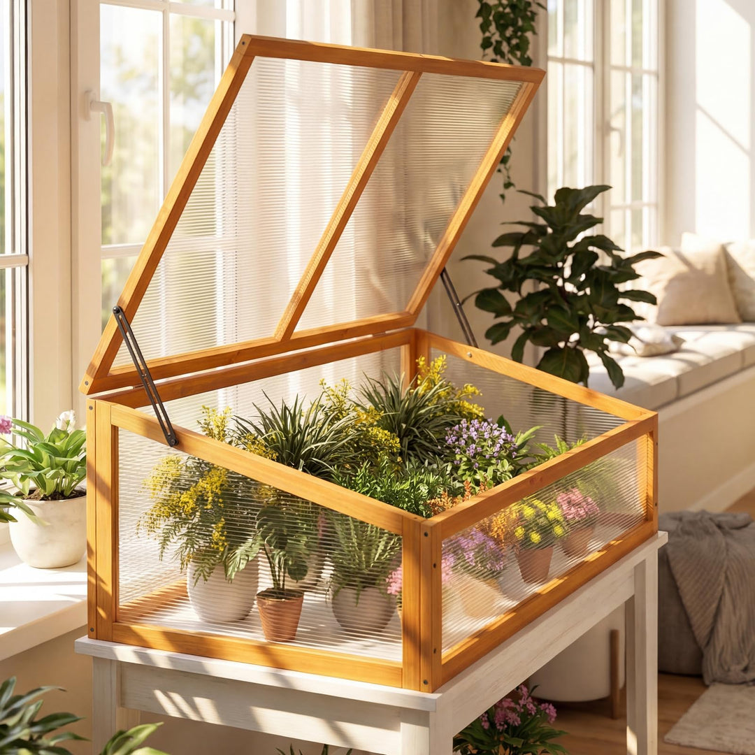 Giantex Portable Raised Planter Bed Protection with Transparent Flip-top Roof