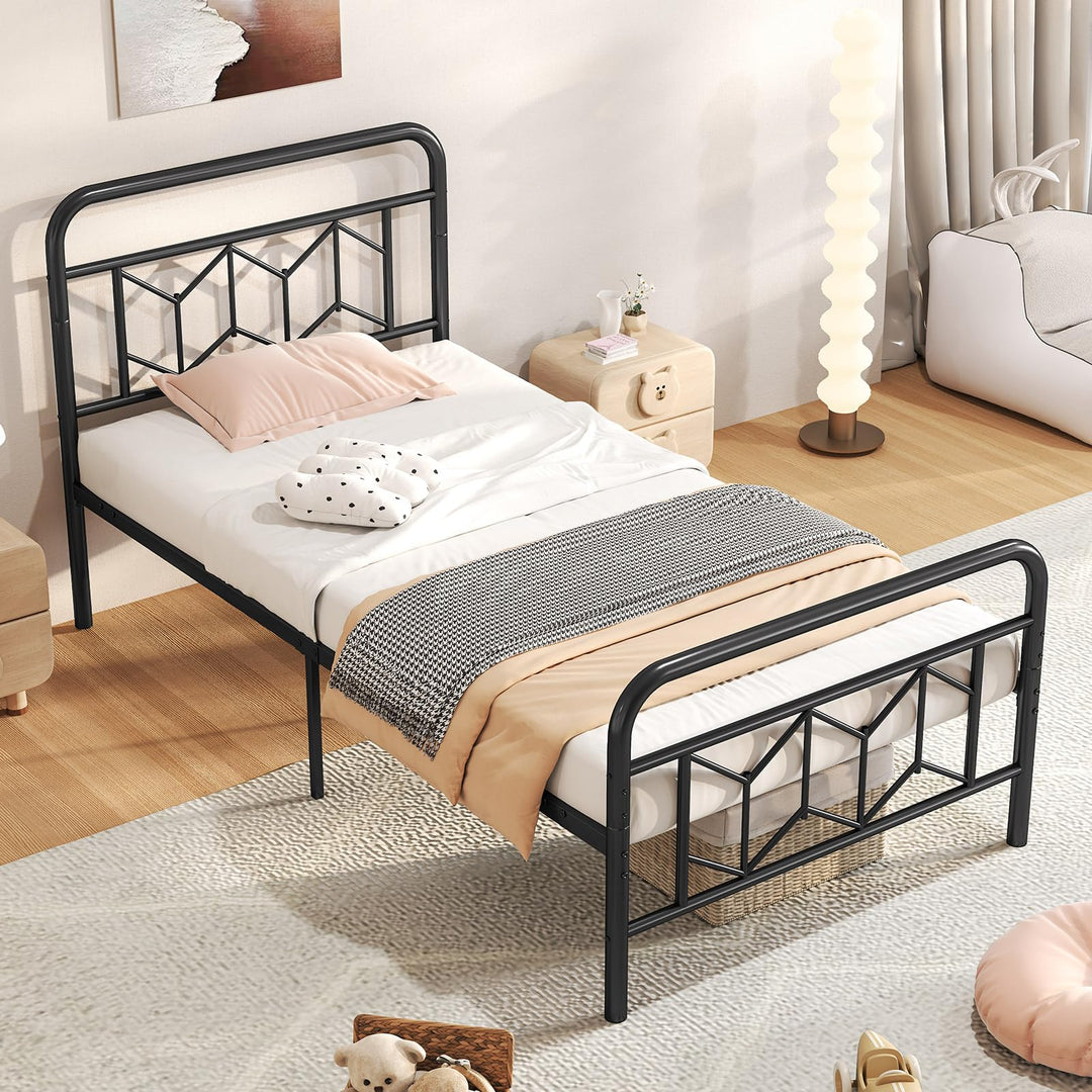 Giantex Metal Twin Bed Frames with Victorian Style Headboard &amp; Footboard, Heavy Duty Slats Support Mattress Foundation
