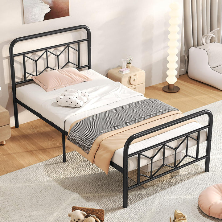 Giantex Metal Twin Bed Frames with Victorian Style Headboard &amp; Footboard, Heavy Duty Slats Support Mattress Foundation