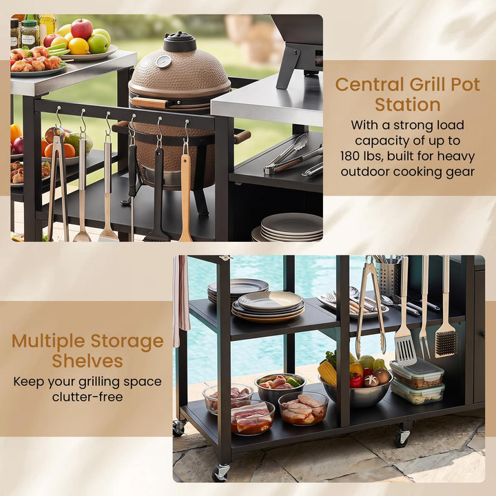 Giantex Outdoor Grill Cart with Cabinet Stainless Steel Tabletop and Hooks