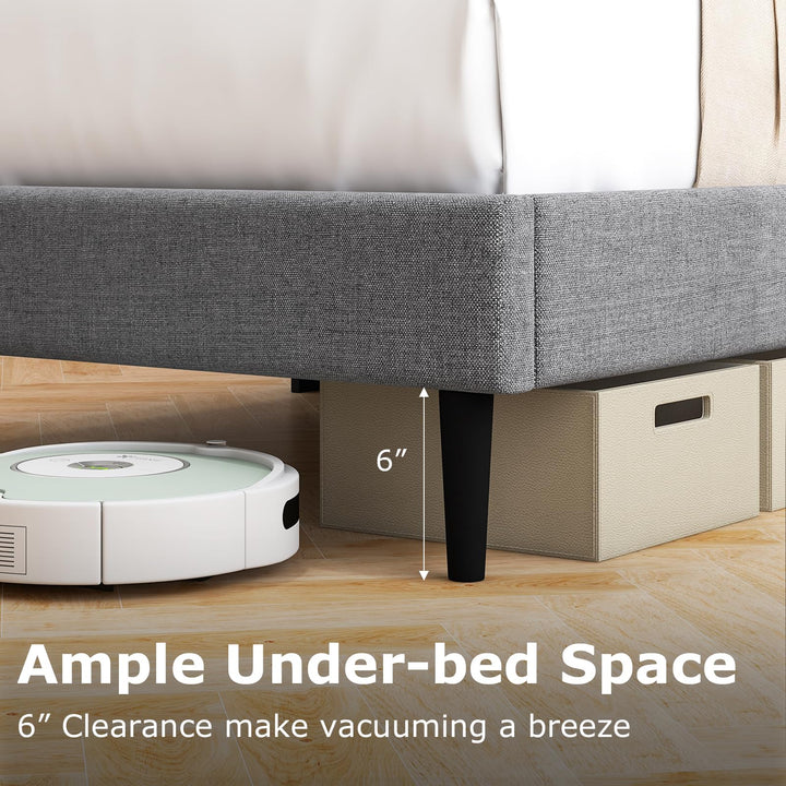 Giantex Queen/Twin Size Bed Frame, Modern Linen Upholstered Platform Bed with Wingback Headboard