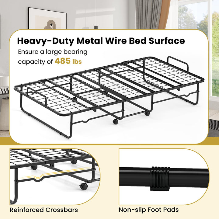 Giantex Twin Folding Bed with Mattress, Roll Away Bed Portable Guest Bed w/Sturdy Metal Frame