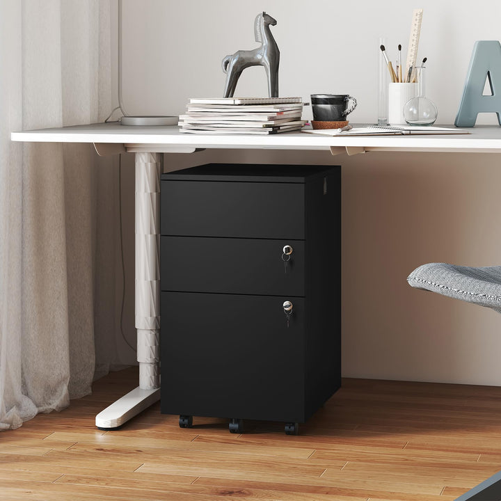 Giantex 3-Drawer File Cabinet with Wheels Wooden File Organizer