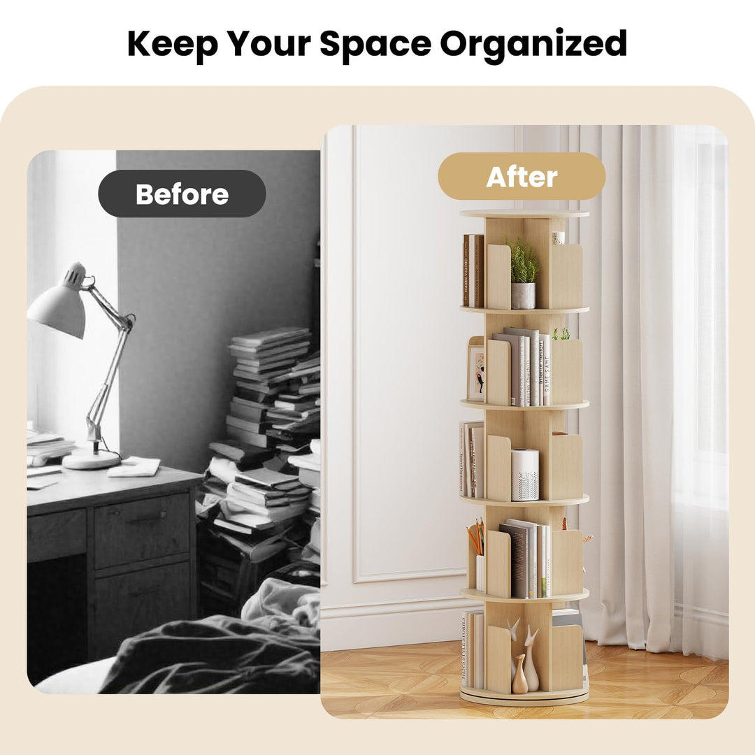 Giantex 5-Tier Rotating Bookshelf 360° Display Rack w/Dividers &amp; Anti-Falling Baffles