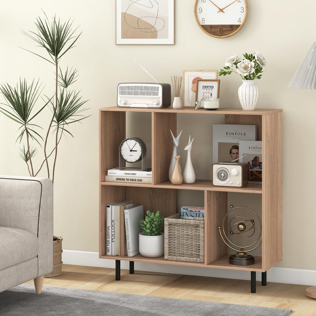 Giantex 3-Tier Bookcase, Modern Cube Bookshelf with 4 Compartments &amp; Metal Legs, Minimalist Freestanding Storage Organizer