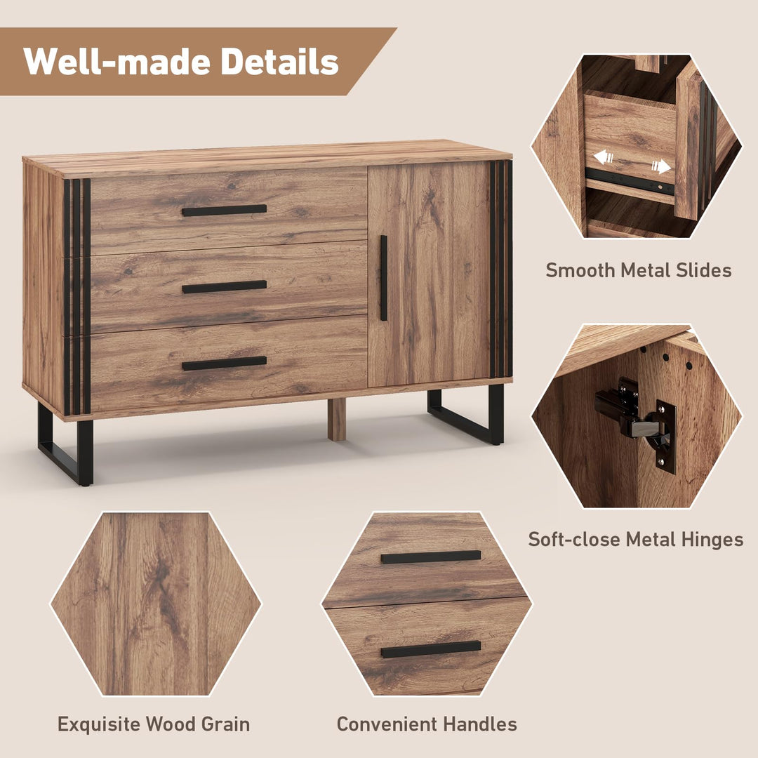 Giantex Buffet Cabinet with Storage, Kitchen Sideboard with 3 Large Drawers &amp; 1-Door Storage Cabinet