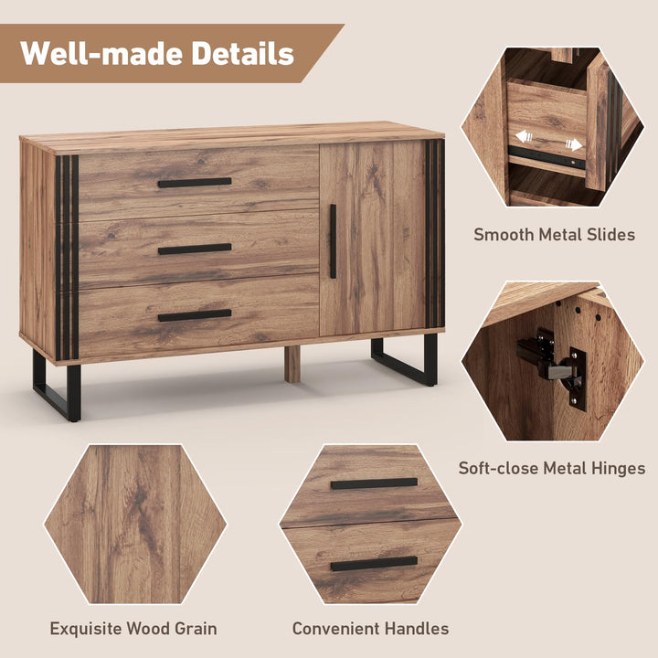 Giantex Buffet Cabinet with Storage, Kitchen Sideboard with 3 Large Drawers &amp; 1-Door Storage Cabinet