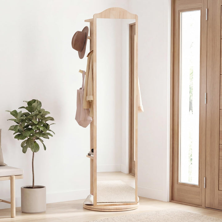 CHARMAID 66" x 19" Swivel Full Length Mirror with Coat Rack