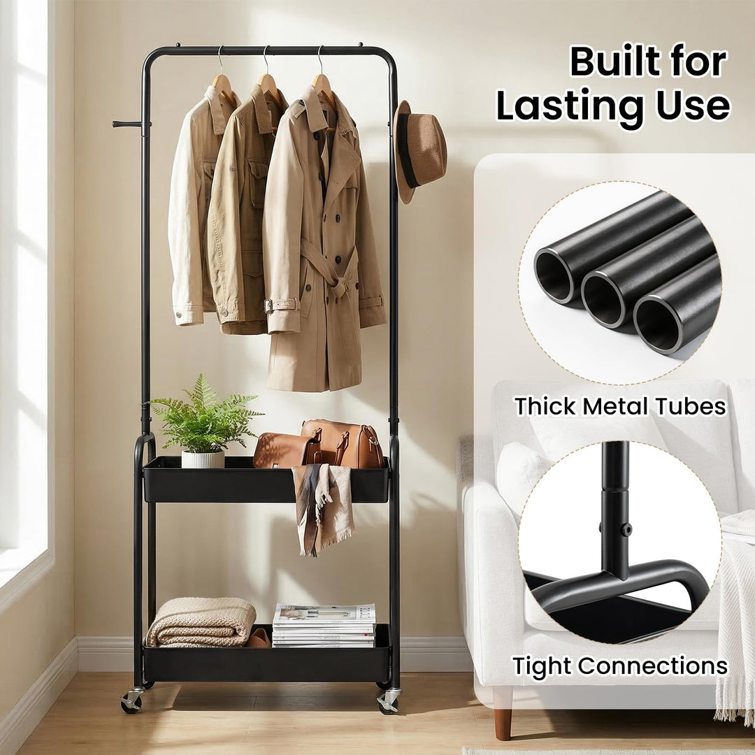 Giantex Heavy-Duty Rolling Clothes Rack with 2 Storage Baskets &amp; Side Hooks
