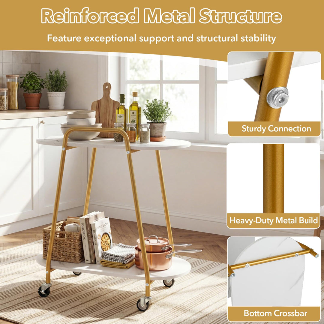 Giantex 2-Tier Gold Rolling Cart for Home Kitchen