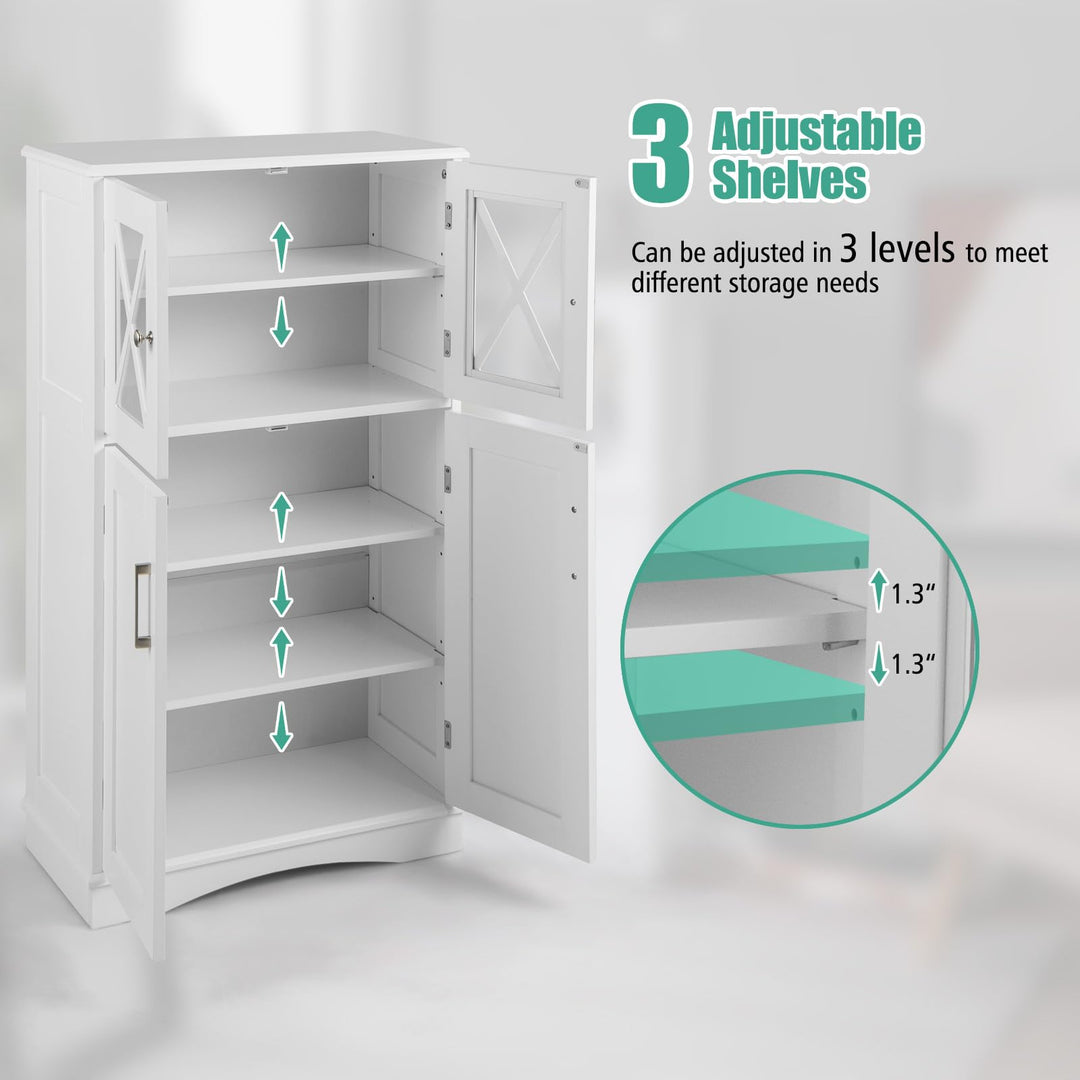 Giantex Bathroom Floor Storage Cabinet - Linen Floor Cabinet with Doors and Adjustable Shelves