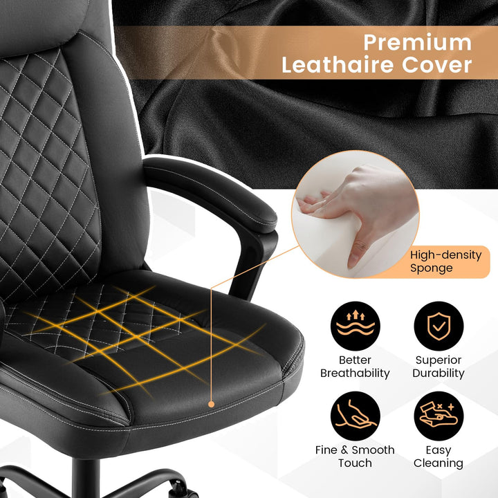 Giantex Executive Office Chair, Leather Like Desk Chair with Thick Headrest Cushion &amp; Padded Armrests, Black
