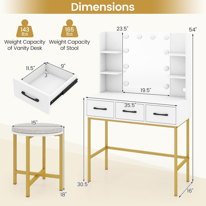 CHARMAID Makeup Vanity Desk with Lighted Mirror &amp; Charging Station