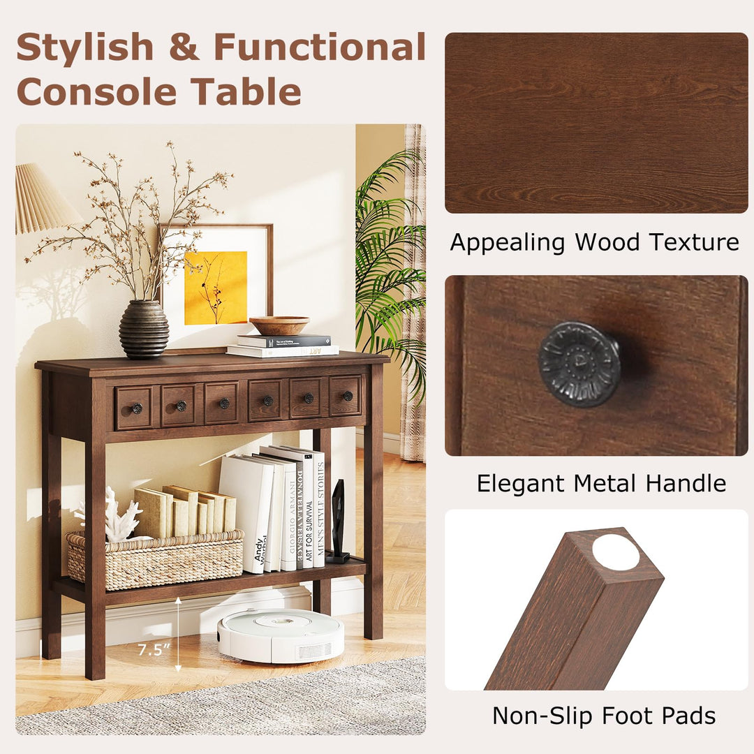 Giantex 38" Narrow Console Table with 2 Drawers &amp; Bottom Open Shelf