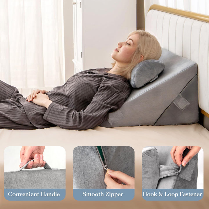 Giantex Bed Wedge Pillow for Sleeping, 12 Inch Adjustable Triangle Pillow with Air Memory Foam