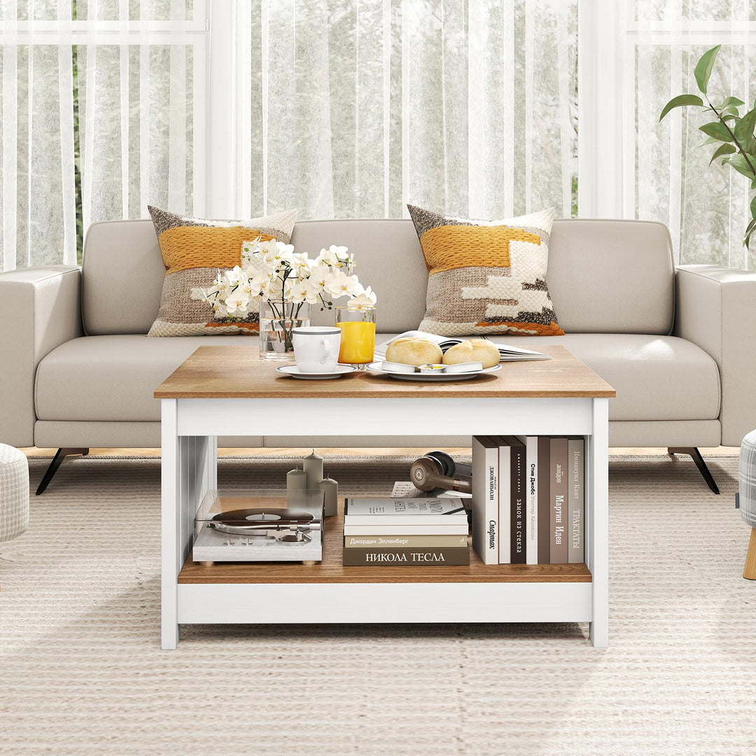 Giantex 2-Tier Square Center Table for Living Room with Fence Design