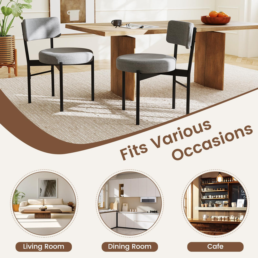 Giantex Boucle Dining Chairs Set of 2/4, Sherpa Upholstered Kitchen Chairs w/Curved Backrest, Padded Seat &amp; Metal Legs