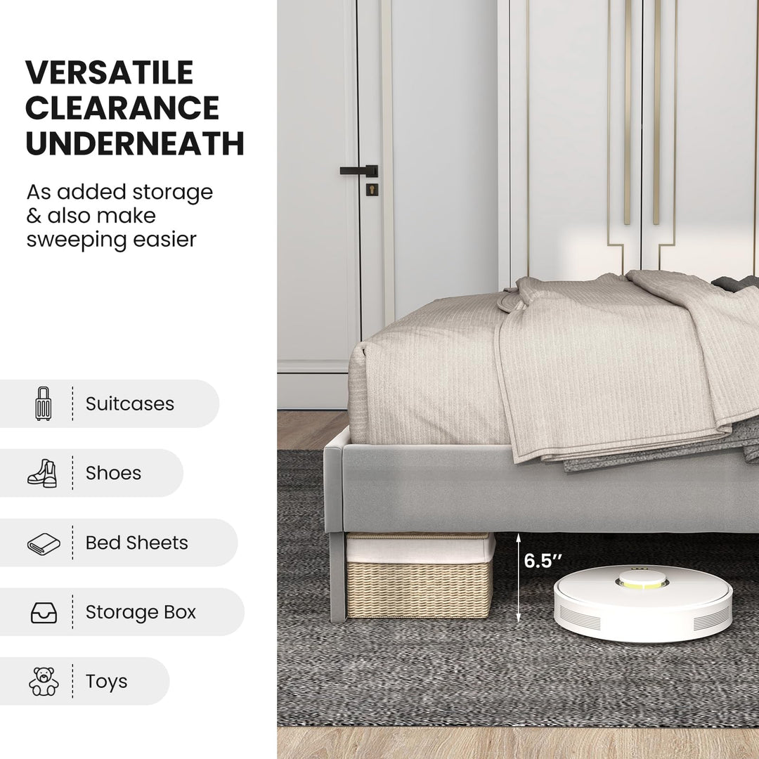 Giantex Full Size Velvet Bed Frame with Headboard, Modern Upholstered Platform Bed, No Box Spring Needed, Black &amp; Gray