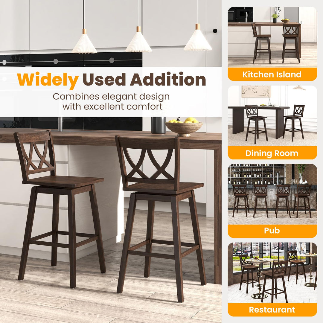 Giantex 29" Bar Stools Set of 2/4, Swivel Wooden Bar Chairs with Rubber Wood Frame, for Kitchen Island, Restaurant &amp; Pub, Dark Grey