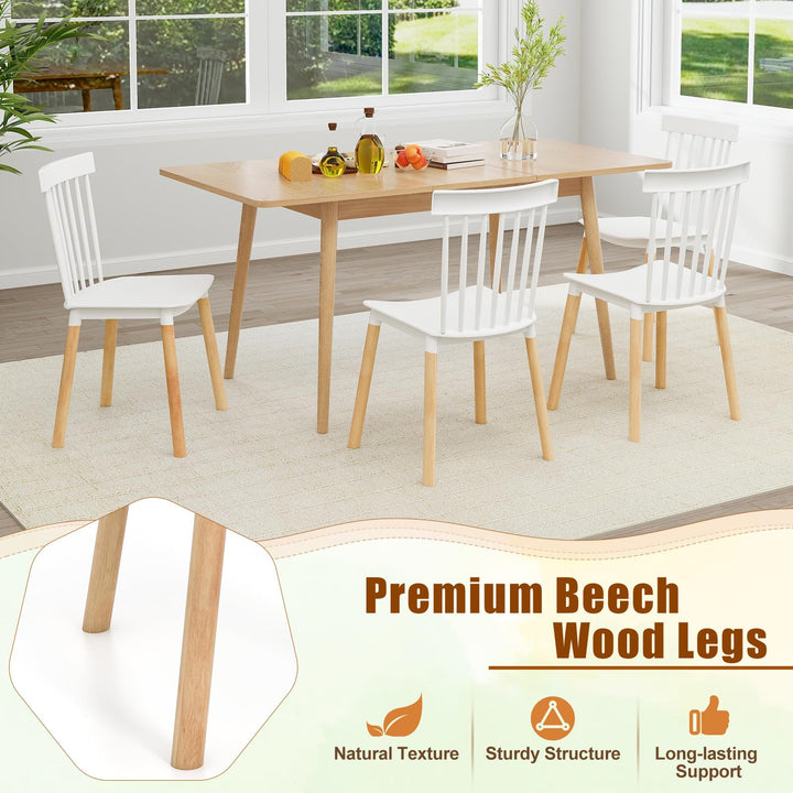 Giantex Set of 4 Windsor Dining Chairs White, Modern Kitchen Chairs w/Spindle Backs &amp; Curved Seats