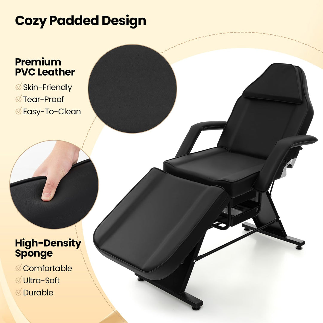 Giantex 72" Massage Bed with Hydraulic Stool, 3-Section Tattoo Chair with Adjustable Backrest, Legrest &amp; Storage Boxes
