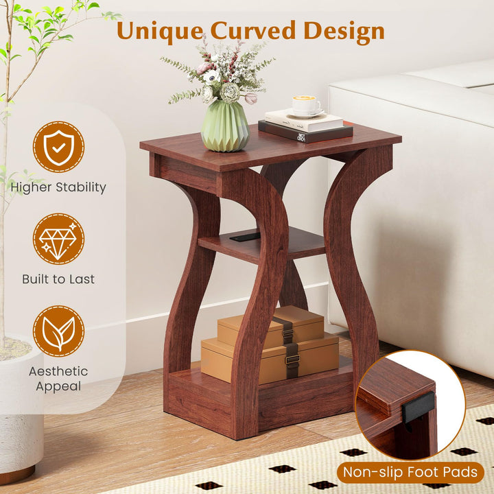 Giantex End Tables with Charging Station Set of 2 Narrow Sofa Side Tables with Open Storage Shelves