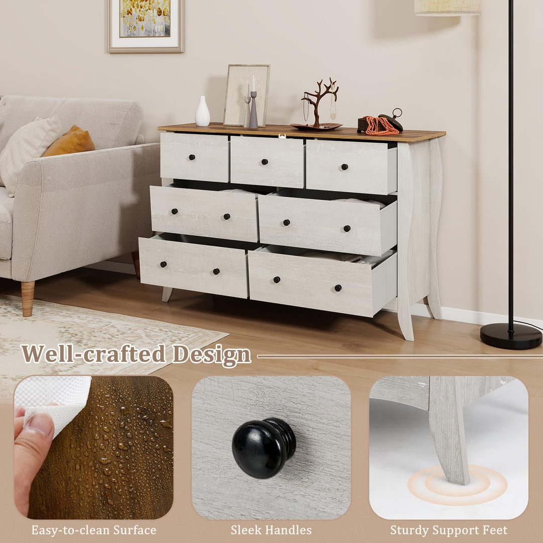 Giantex Storage Cabinet with Foldable &amp; Detachable Fabric Drawers, Anti-Tipping Kit, 47” x 15” x 30.5” Farmhouse Floor Cabinet