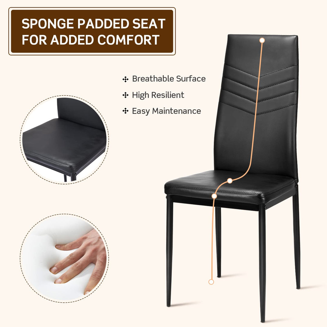 4 Dining Chairs, High Back Dining Side Chairs w/PVC Leather &amp; Non-Slip Feet Pads