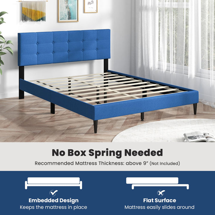 Giantex Queen/Twin Size Platform Bed Frame with Button Tufted Headboard and Wooden Slats