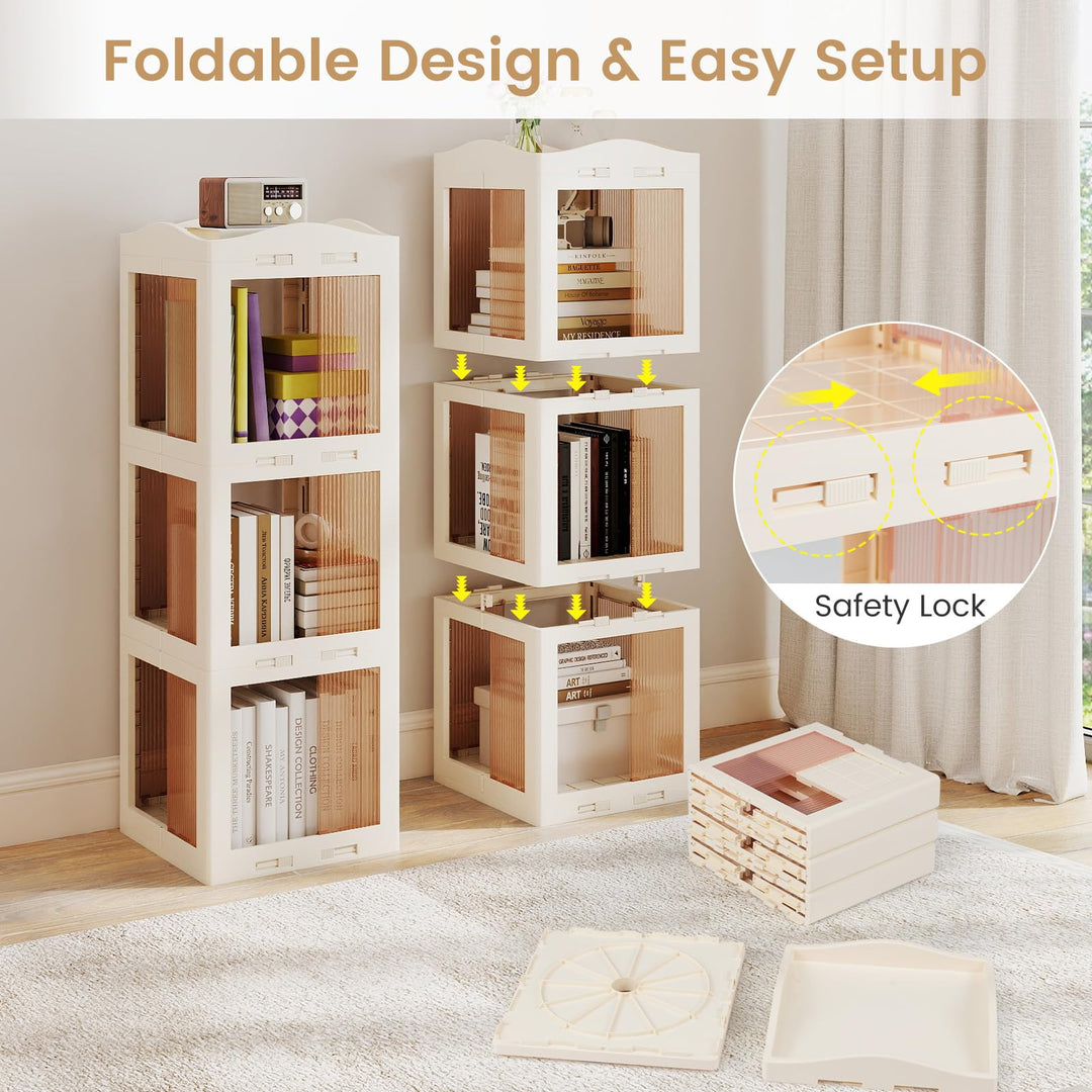 Giantex 3-Tier 360° Revolving Bookshelf Tower | Translucent Storage Organizer for Living Room