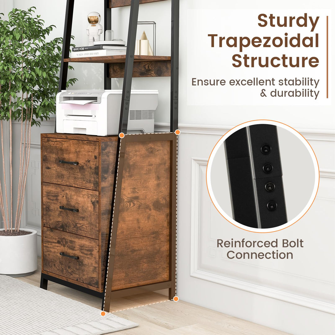 Giantex Ladder Bookshelf with Drawers 69" Tall Wooden Bookcase